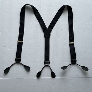 Mens MADE In ENGLAND Black 100% Silk Button Suspenders w/ Leather Loops Y-Back
